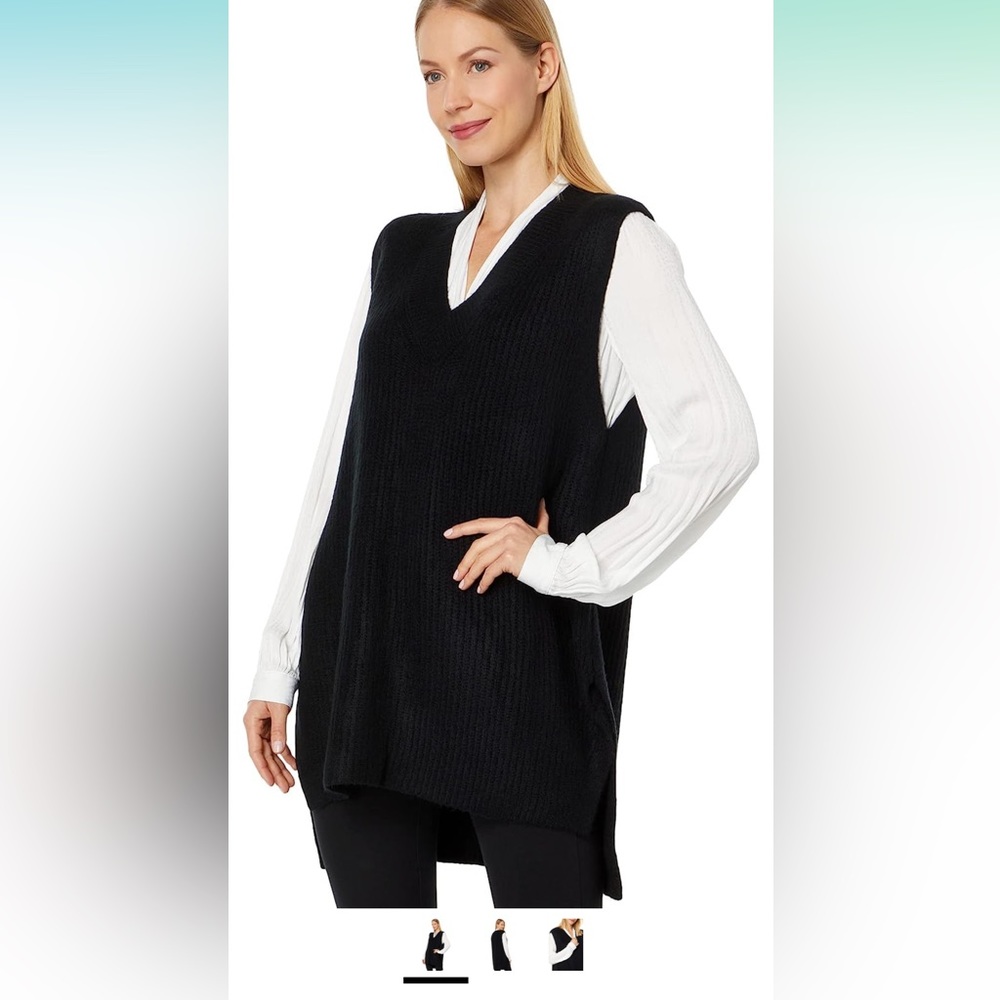 Vince Camuto Women's Shaker Vest V-Neck with High Low Hem Sweater